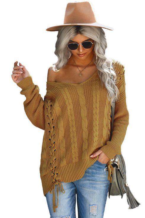 Love Letters Cable Knit Lace Up Sweater